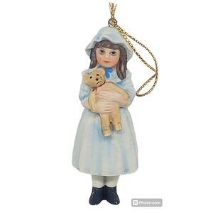 Vtg 1897 Jan Hagara Cristina Girl Blue Dress Teddy Bear Christmas Ornament CL14